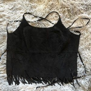 Leather Cowgirl Bebe Fringe Backless Halter Top